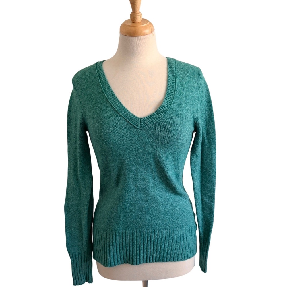 Old‎ Navy V-Neck Sweater Sz M Teal Green Lambswool Angora Blend Knit Preppy